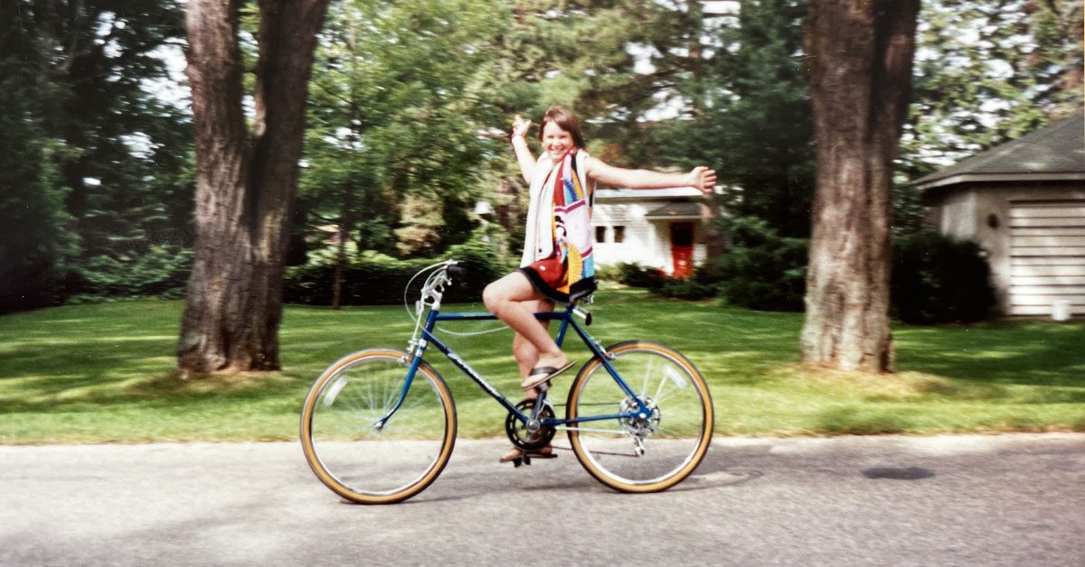 FS_SC Spring Creative Inc's founder Fern Sabo on a bicycle
